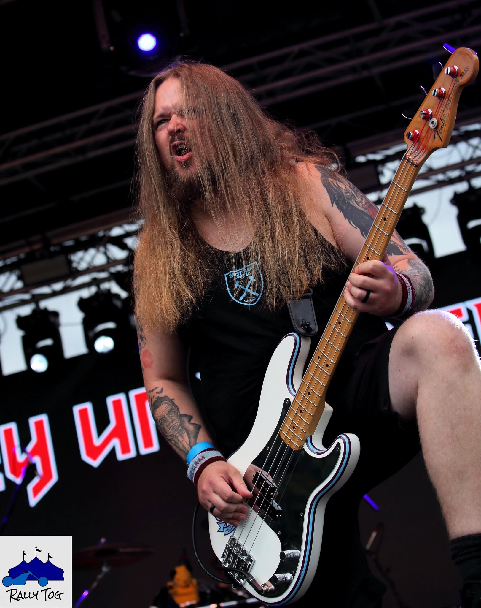 Ey Up Maiden bassist with West Ham bass guitar