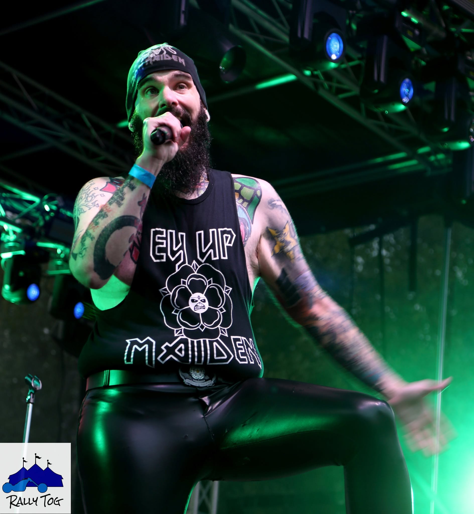 Ey Up Maiden singer in Yorkshire rose vest